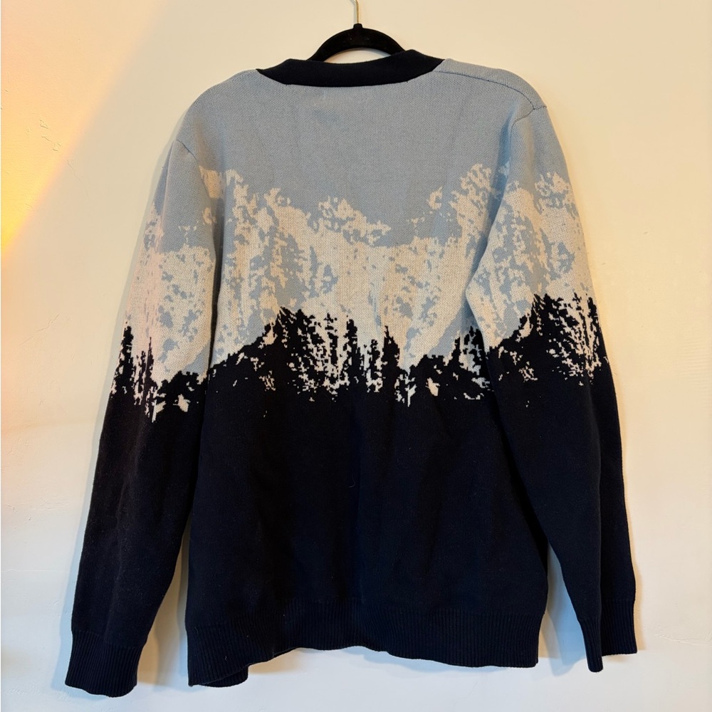 100% Cotton Grandpa Sweater Cardigan Mountain Printed Size Large - Picture 2 of 7